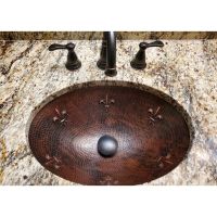 19" Oval Fleur De Lis Oil Rubbed Bronze Hammered Copper Bathroom Sink