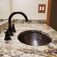19" Oval Fleur De Lis Oil Rubbed Bronze Hammered Copper Bathroom Sink