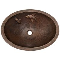 19" Oval Koi Fish Oil Rubbed Bronze Hammered Copper Bathroom Sink