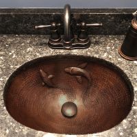 19" Oval Koi Fish Oil Rubbed Bronze Hammered Copper Bathroom Sink