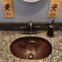 19" Oval Koi Fish Oil Rubbed Bronze Hammered Copper Bathroom Sink