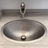19" Oval Nickel Hammered Copper Bathroom Sink