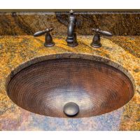 19" Oval Oil Rubbed Bronze Hammered Copper Bathroom Sink
