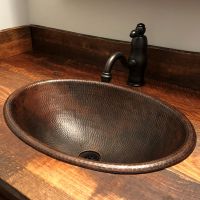 19" Oval Oil Rubbed Bronze Hammered Copper Self Rimming Bathroom Sink