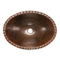 19" Oval Rope Rim Oil Rubbed Bronze Hammered Copper Self Rimming Bathroom Sink