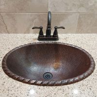 19" Oval Rope Rim Oil Rubbed Bronze Hammered Copper Self Rimming Bathroom Sink