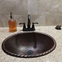 19" Oval Rope Rim Oil Rubbed Bronze Hammered Copper Self Rimming Bathroom Sink