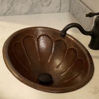 19" Oval Sunburst Oil Rubbed Bronze Hammered Copper Self Rimming Bathroom Sink