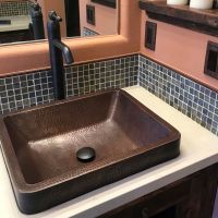 19" Rectangular Oil Rubbed Bronze Hammered Copper Skirted Vessel Sink