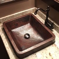 19" Rectangular Oil Rubbed Bronze Hammered Copper Skirted Vessel Sink