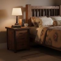 Log Nightstand: Some lifestyle images are created with AI for visualization purposes. Crafted from natural solid wood, each piece is unique and will vary.