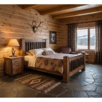 Rustic Log Nightstand: Some lifestyle images are created with AI for visualization purposes. Crafted from natural solid wood, each piece is unique and will vary.