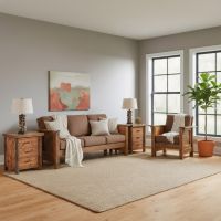 Rough Sawn End Table: Some lifestyle images are created with AI for visualization purposes. Crafted from natural solid wood, each piece is unique and will vary.