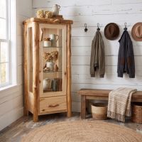 Curio Cabinet: Some lifestyle images are created with AI for visualization purposes. Crafted from natural solid wood, each piece is unique and will vary.