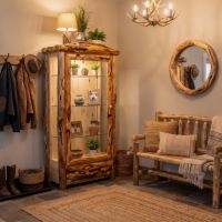 Display Cabinet: Some lifestyle images are created with AI for visualization purposes. Crafted from natural solid wood, each piece is unique and will vary.