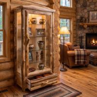 Display Cabinet: Some lifestyle images are created with AI for visualization purposes. Crafted from natural solid wood, each piece is unique and will vary.