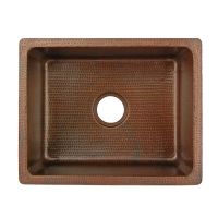 20" Rectangular Oil Rubbed Bronze Hammered Copper Bar & Prep Sink - 3.5" Drain