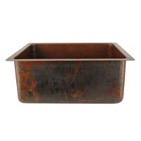 20" Rectangular Oil Rubbed Bronze Hammered Copper Bar & Prep Sink - 3.5" Drain