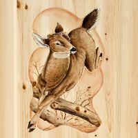 Rustic Hand Carved & Painted Jumping Deer Double Panel Interior Door