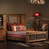 Eagle River Timber Frame Bed--Queen, Matching bark inlay panel footboard