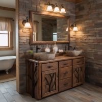 Bathroom Mirror: Some lifestyle images are created with AI for visualization purposes. Crafted from natural solid wood, each piece is unique and will vary.