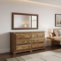 Rustic Mirror: Some lifestyle images are created with AI for visualization purposes. Crafted from natural solid wood, each piece is unique and will vary.