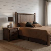Cedar Log Nightstand: Some lifestyle images are created with AI for visualization purposes. Crafted from natural solid wood, each piece is unique and will vary.