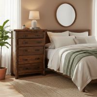 Rustic Log chest: Some lifestyle images are created with AI for visualization purposes. Crafted from natural solid wood, each piece is unique and will vary.
