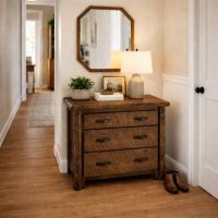 Rustic Chest of Drawers: Some lifestyle images are created with AI for visualization purposes. Crafted from natural solid wood, each piece is unique and will vary.