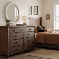 Rustic Dresser: Some lifestyle images are created with AI for visualization purposes. Crafted from natural solid wood, each piece is unique and will vary.