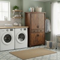 Rustic Armoire: Some lifestyle images are created with AI for visualization purposes. Crafted from natural solid wood, each piece is unique and will vary.