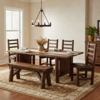 Rustic Cedar Dining Table: Some lifestyle images are created with AI for visualization purposes. Crafted from natural solid wood, each piece is unique and will vary.