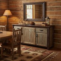Rustic Log Buffet: Some lifestyle images are created with AI for visualization purposes. Crafted from natural solid wood, each piece is unique and will vary.