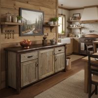 Cedar Log Buffet: Some lifestyle images are created with AI for visualization purposes. Crafted from natural solid wood, each piece is unique and will vary.