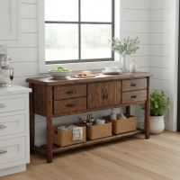 Rustic Sideboard: Some lifestyle images are created with AI for visualization purposes. Crafted from natural solid wood, each piece is unique and will vary.