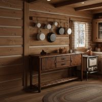 Rustic Log Sideboard: Some lifestyle images are created with AI for visualization purposes. Crafted from natural solid wood, each piece is unique and will vary.