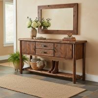 Log Sideboard: Some lifestyle images are created with AI for visualization purposes. Crafted from natural solid wood, each piece is unique and will vary.