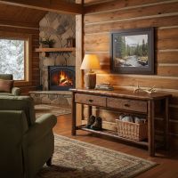 Cedar Sofa Table: Some lifestyle images are created with AI for visualization purposes. Crafted from natural solid wood, each piece is unique and will vary.
