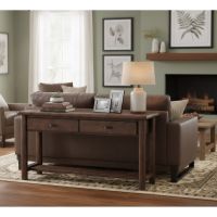Rustic Sofa Table: Some lifestyle images are created with AI for visualization purposes. Crafted from natural solid wood, each piece is unique and will vary.