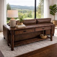 Sofa Table: Some lifestyle images are created with AI for visualization purposes. Crafted from natural solid wood, each piece is unique and will vary.