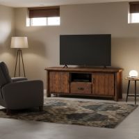Rustic TV Stand: Some lifestyle images are created with AI for visualization purposes. Crafted from natural solid wood, each piece is unique and will vary.