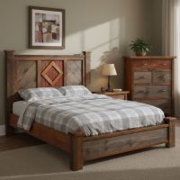 Rustic Bed: Some lifestyle images are created with AI for visualization purposes. Crafted from natural solid wood, each piece is unique and will vary.