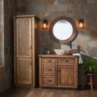 Rustic Log Linen Closet: Some lifestyle images are created with AI for visualization purposes. Crafted from natural solid wood, each piece is unique and will vary.
