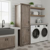 Rustic Linen Closet: Some lifestyle images are created with AI for visualization purposes. Crafted from natural solid wood, each piece is unique and will vary.
