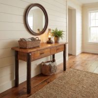 Hickory and Barnwood Sofa Table: Some lifestyle images are created with AI for visualization purposes. Crafted from natural solid wood, each piece is unique and will vary.