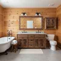 Real Wood Vanity: Some lifestyle images are created with AI for visualization purposes. Crafted from natural solid wood, each piece is unique and will vary.