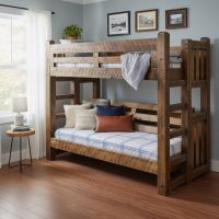 Bunk Bed: Some lifestyle images are created with AI for visualization purposes. Crafted from natural solid wood, each piece is unique and will vary.