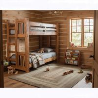Rustic Bunk Bed: Some lifestyle images are created with AI for visualization purposes. Crafted from natural solid wood, each piece is unique and will vary.