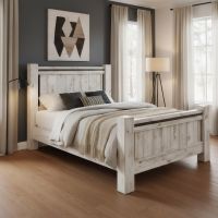 Rustic Bed: Some lifestyle images are created with AI for visualization purposes. Crafted from natural solid wood, each piece is unique and will vary.