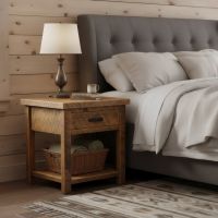 1 Drawer Nightstand With Shelf: Some lifestyle images are created with AI for visualization purposes. Crafted from natural solid wood, each piece is unique and will vary.